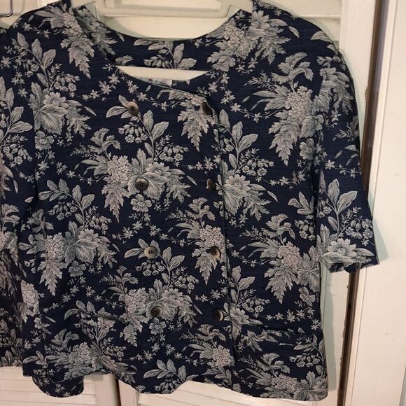 Made in France 🇫🇷 Rodier Cotton Skirt Suit Double Button Leaf Toile Pattern - Picture 17 of 17